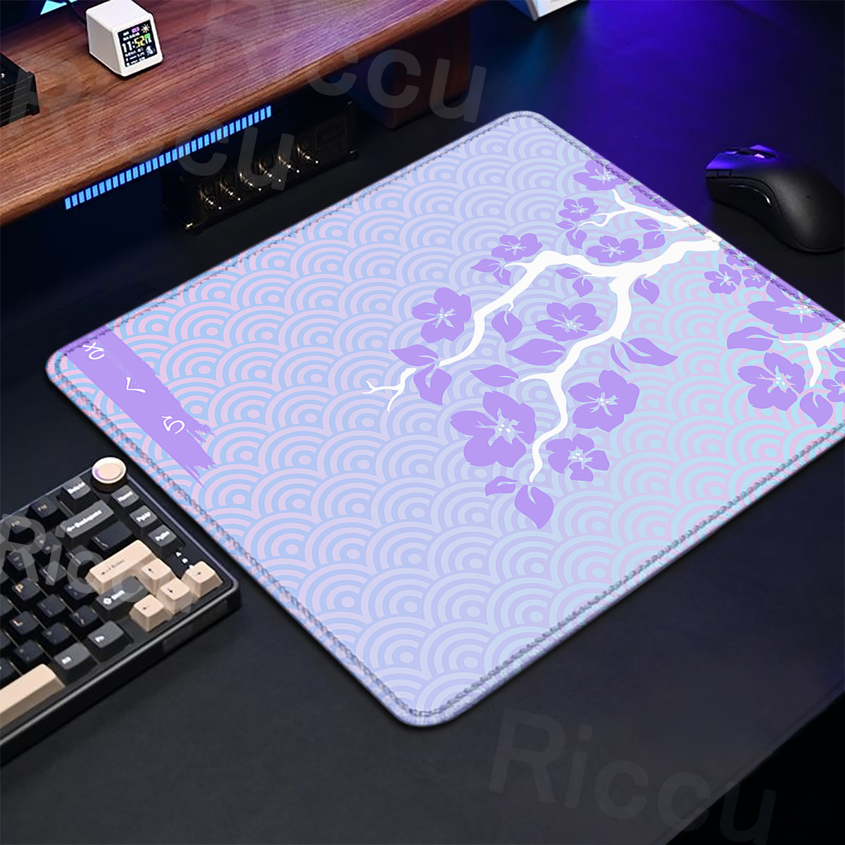 Desk Setup Blue - Alas Mouse Gaming Sakura ungu, karpet