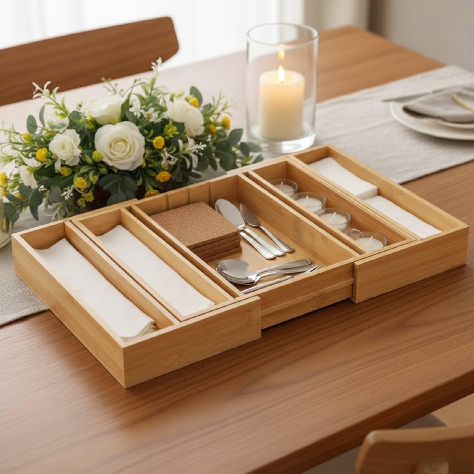 Drawer Organizer Bamboo - Organizer Laci Peralatan Makan Bambu yang