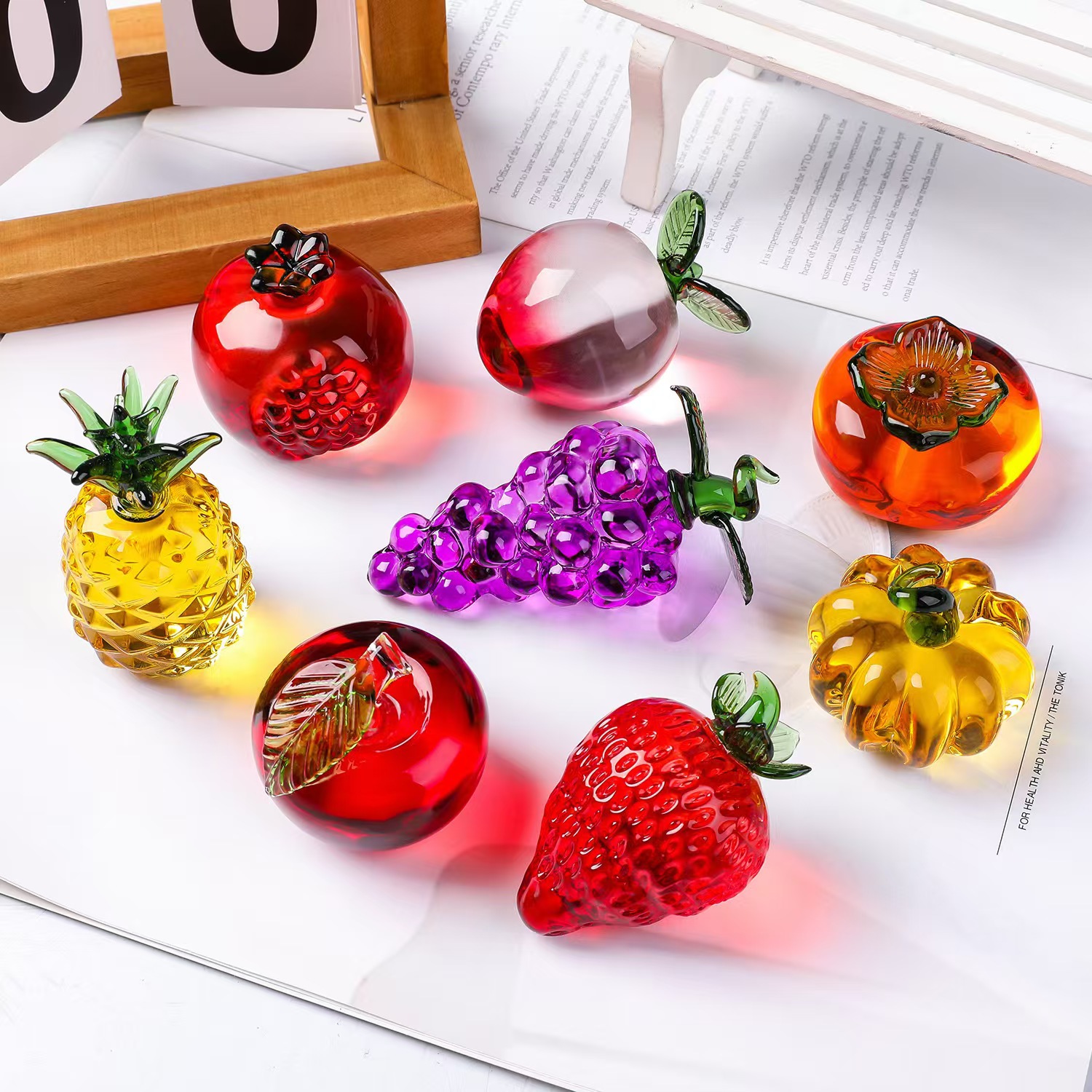 Desk Setup Plants - Penahan Kertas Buah Kristal dengan Batu