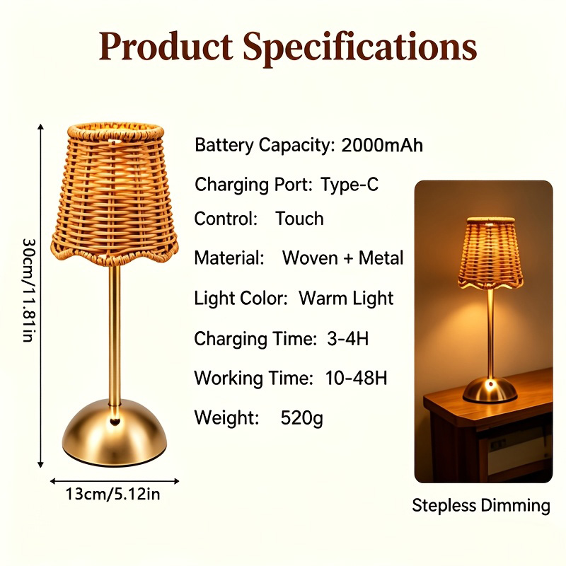 Lampu Meja Seni Anyaman Rotan  - Desk Setup Lamp ulasan dan harga
